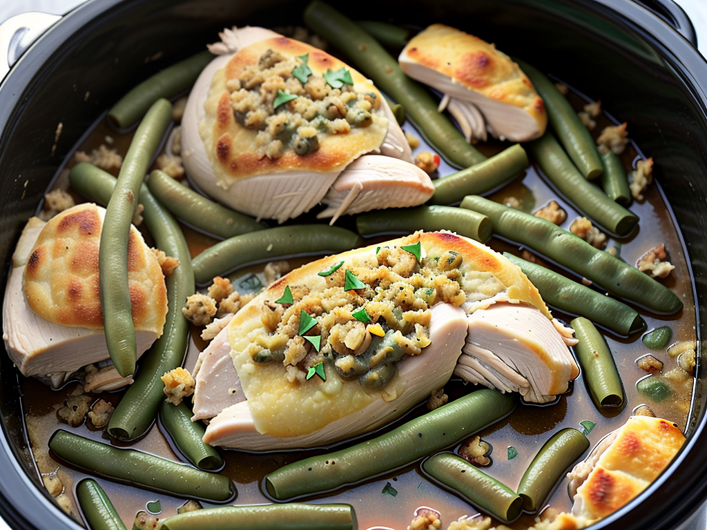 crockpot chicken with stuffing and green beans