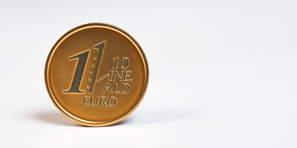 Generate a high-resolution image of a 1 Euro coin on a clean, white background, macro lens settings with f/2.8 aperture, 1/200 sec shutter speed, ISO 100, using a DSLR camera for enhanced detail and clarity.