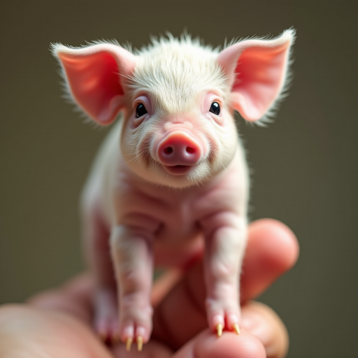 An extremely hyper-realistic baby pig, its whole body fits perfectly in someone's finger. The baby pig has rare colors and is extremely adorable. The baby pig is extremely cute, making it eye-catching when enlarged. And standing on 2 legs