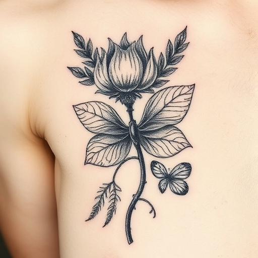 Etching style tattoo called "Vintage Engraving" resembling an intricate woodcut or copper plate illustration, with fine lines and crosshatching creating depth and texture, inspired by scientific and botanical drawings from the Victorian era