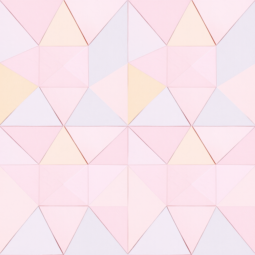 Create a seamless pattern of pastel-colored triangles in a grid layout with soft hues of pink, blue, yellow, and green, captured with a Canon EOS R5, 50mm lens, f/4 aperture, 1/60 sec shutter speed, shooting in natural light for enhanced softness and clarity.