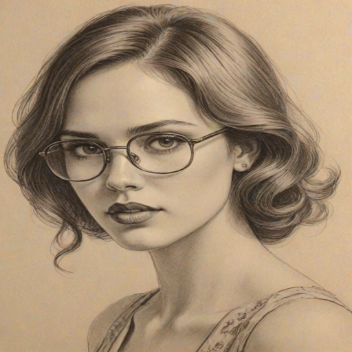 Appealing Eiza Gonz'lez, pencil sketch, portrait of Magnificent woman 1927s in glasses, hair style beatnik, outline, clear lines, fine lines, 8k