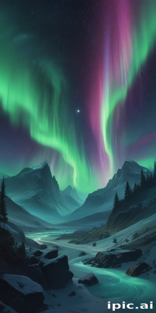 Majestic Northern Lights Dancing Over Serene Mountain Landscape and River