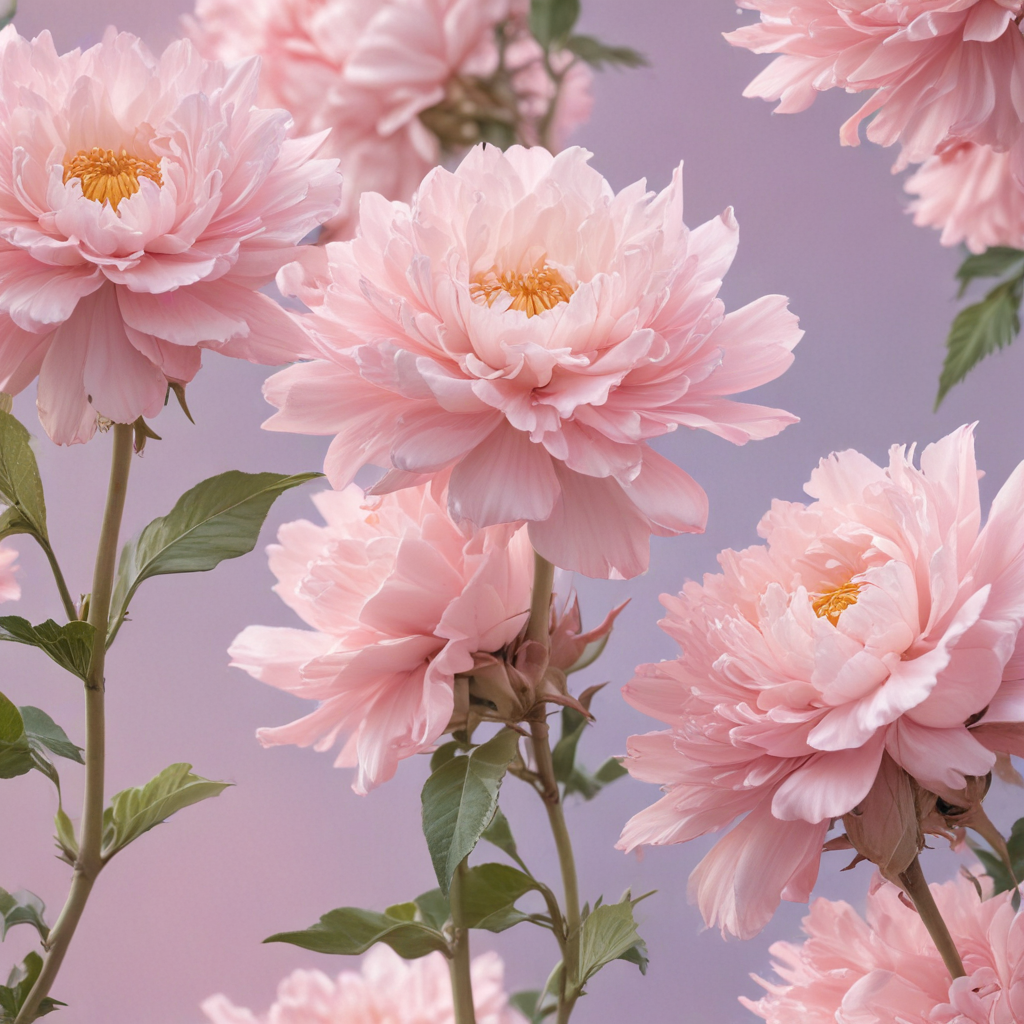 Delicate Pink Peonies Blooming Against a Soft, Dreamy Lavender Background