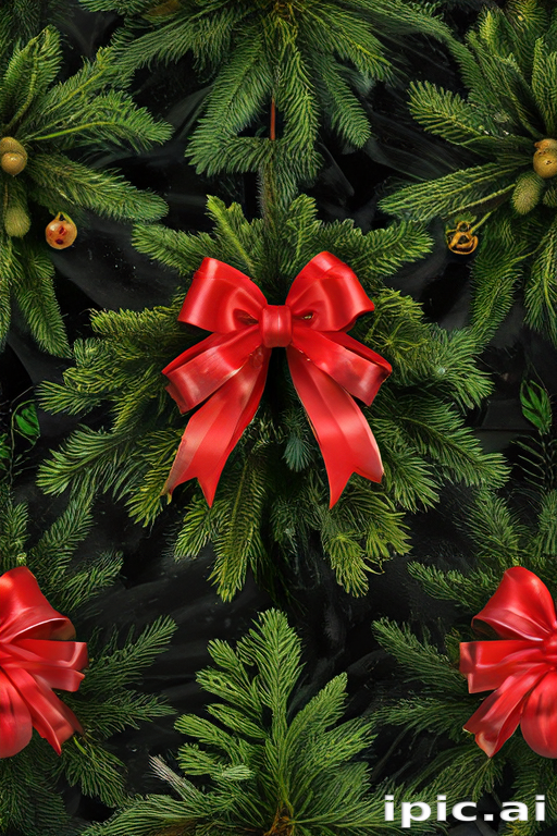 Festive Holiday Wreath Adorned with Red Bows and Green Foliage