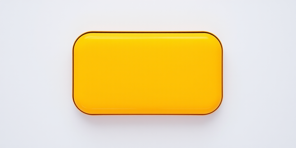 generate a vibrant yellow rectangular button with a glossy finish, using a DSLR camera with a 50mm lens, aperture set to f/2.8, ISO 100, shutter speed 1/250s, top-down view, natural lighting to enhance color saturation and detail