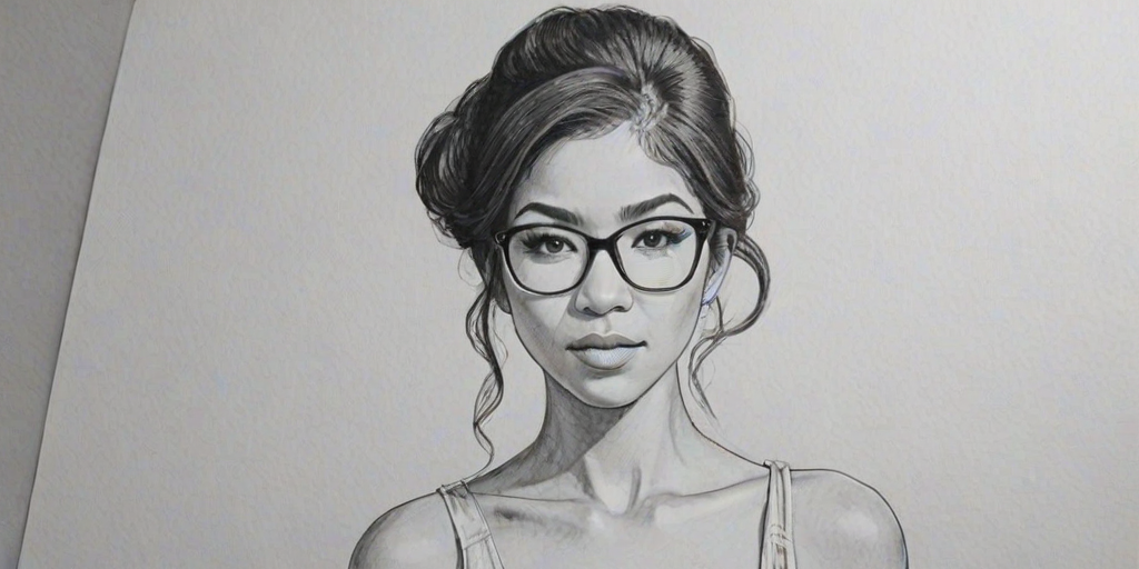 Attractive Jhene Aiko, pencil sketch, portrait of Elegant woman 1959s in glasses, hair style beatnik, outline, clear lines, fine lines, 8k