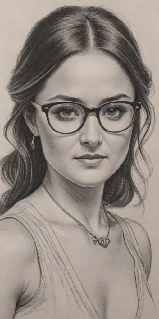 Exquisite Danica McKellar, pencil sketch, portrait of Sublime woman 1927s in glasses, hair style beatnik, outline, clear lines, fine lines, 8k