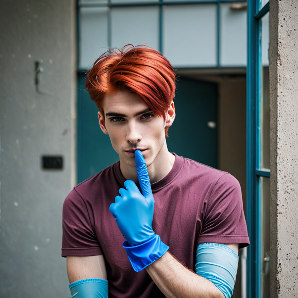 Ai Image Generator - Ai Art Generator - High Quality and 100% Unique Images  - iPic.Ai handsome slim cute emo guy skinny with red hair and vet and  nitrile blue gloves