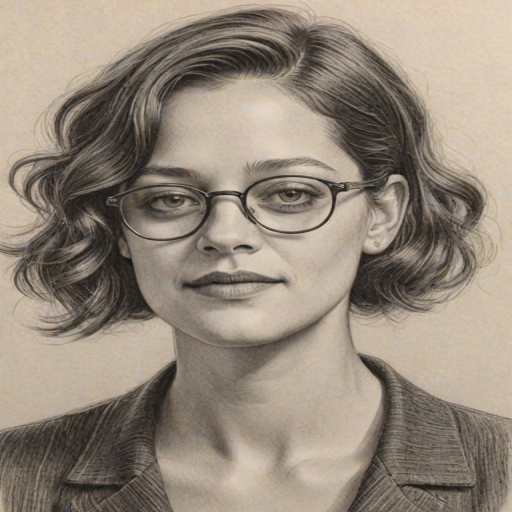 Magnificent Marion Cotillard, pencil sketch, portrait of Magnificent woman 1927s in glasses, hair style beatnik, outline, clear lines, fine lines, 8k