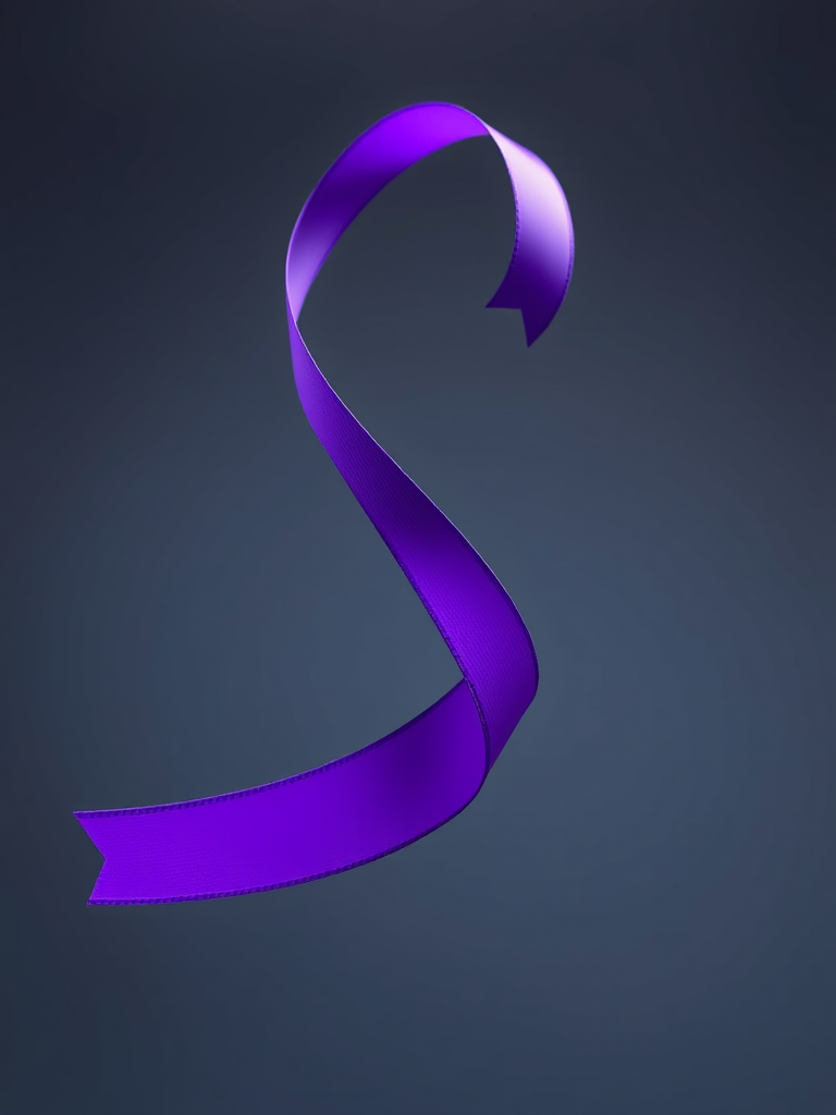 photograph of a twisted purple ribbon floating in the air, taken with a Canon EOS R5, 50mm lens, aperture f/1.8, shutter speed 1/200s, ISO 100, soft focus background for depth, high-resolution, studio lighting