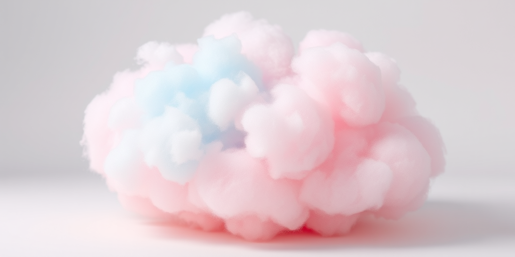 Whimsical Cotton Candy Cloud Puff exhibiting a soft blend of pastel pink and baby blue hues styled into a voluminous rounded shape resembling a fluffy cloud of spun sugar