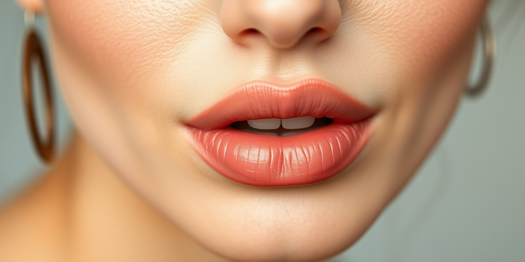 Subtle nude woman lips with soft satin texture, complementing a fresh-faced look, ideal for everyday elegance