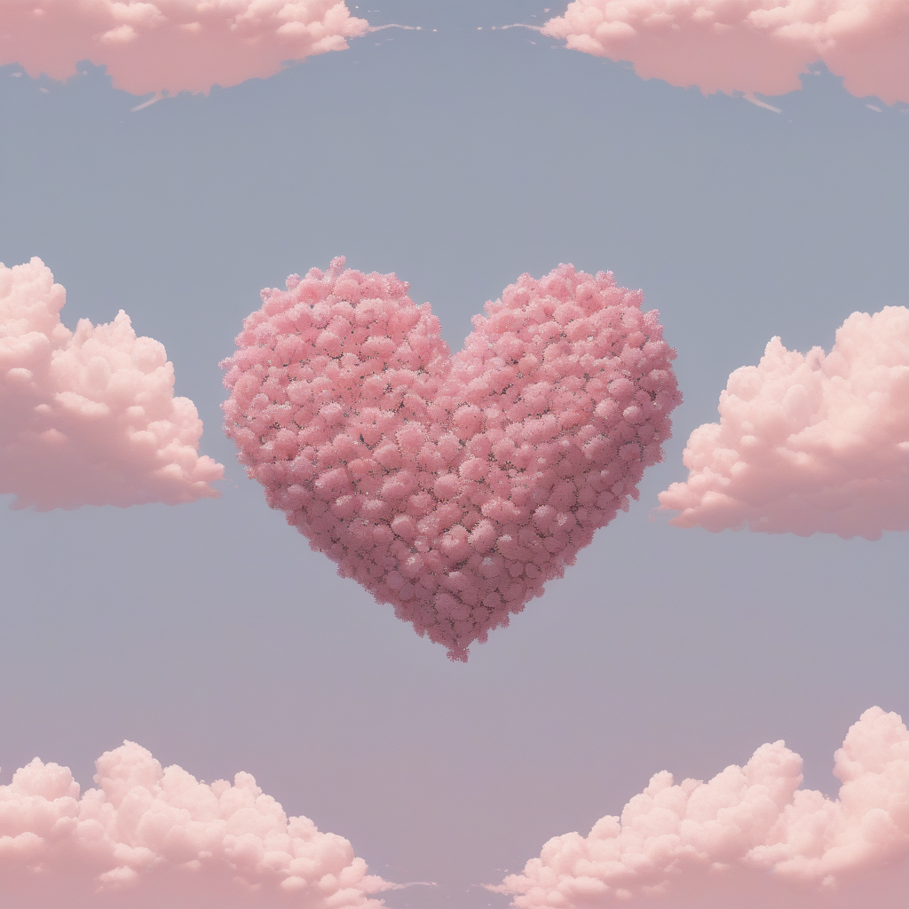 A Dreamy Heart-Shaped Cloud Formation Surrounded by Soft Pink Clouds.