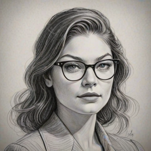 Resplendent Alexa Davalos, pencil sketch, portrait of Superb woman 1933s in glasses, hair style beatnik, outline, clear lines, fine lines, 8k