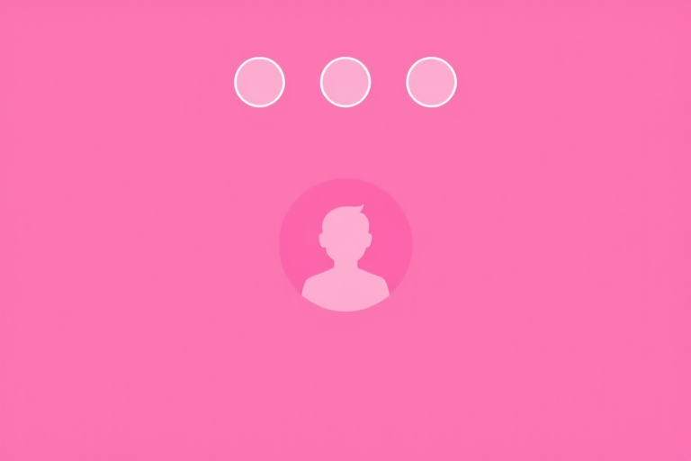 Create a high-resolution digital illustration of a simplified video call interface with a pink background, featuring a centered circular avatar and three round buttons above resembling camera controls, using a DSLR camera at f/2.8, with a focal length of 50mm, taken from a frontal view, in a studio lighting style.