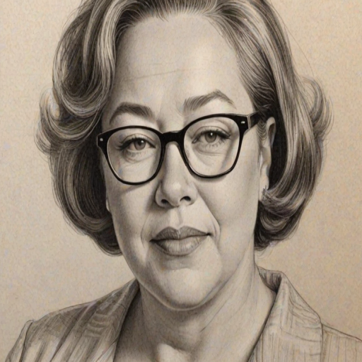 Exquisite Kathy Bates, pencil sketch, portrait of Ravishing woman 1949s in glasses, hair style beatnik, outline, clear lines, fine lines, 8k