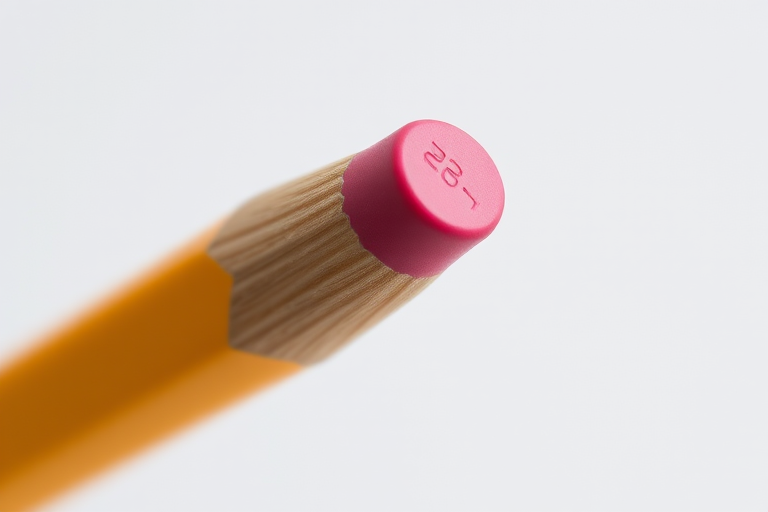 Create a high-resolution vector illustration of a sharpened yellow pencil with a pink eraser viewed from a slight angle, using a Canon EOS R5 camera with a 50mm f/1.4 lens, aperture set to f/2.8, ISO 100, and a shallow depth of field for enhanced focus on the pencil.