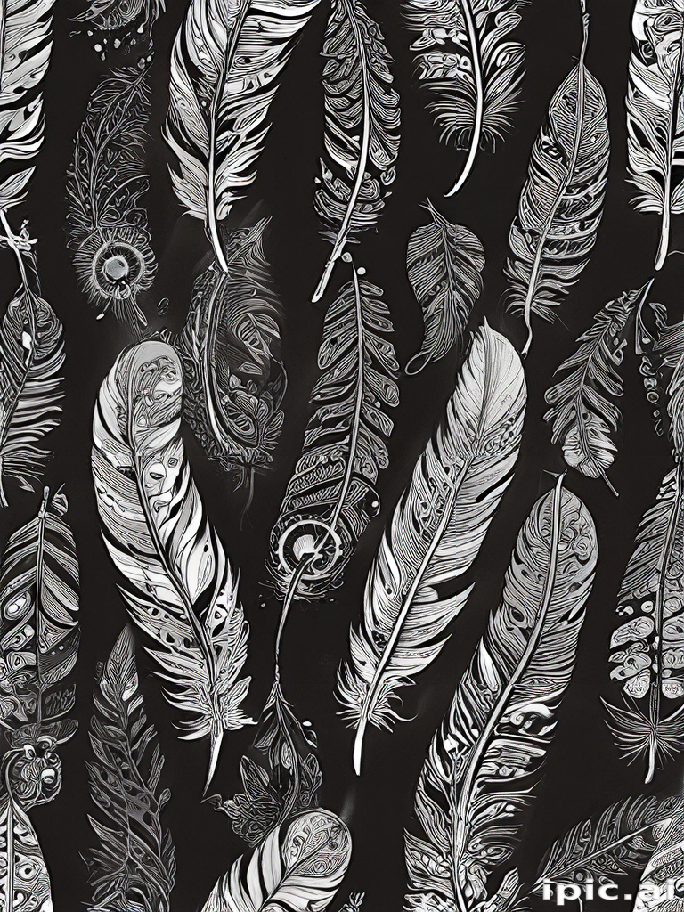 Intricate Black and White Feather Designs with Artistic Patterns and ...