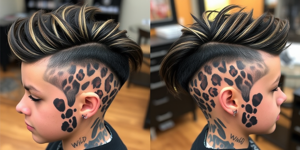 Fierce leopard print undercut, named "Wild Instinct," features a bold animal pattern shaved into short sides with longer, contrasting locks on top