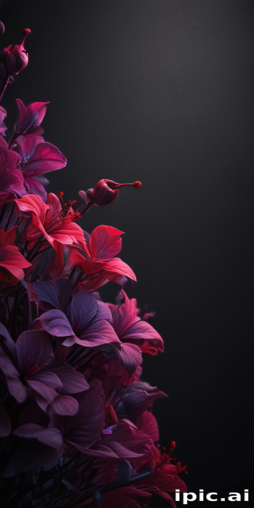 Vibrant Blossoms in Deep Shades of Purple and Pink Against Dark Background
