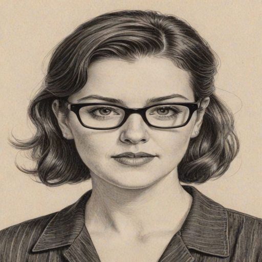 Captivating Melanie Lynskey, pencil sketch, portrait of Fetching woman 1951s in glasses, hair style beatnik, outline, clear lines, fine lines, 8k
