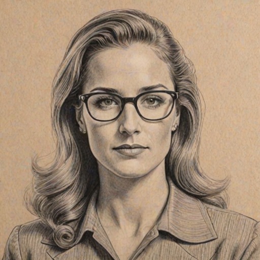 Dazzling Brandi Chastain, pencil sketch, portrait of Splendid woman 1940s in glasses, hair style beatnik, outline, clear lines, fine lines, 8k