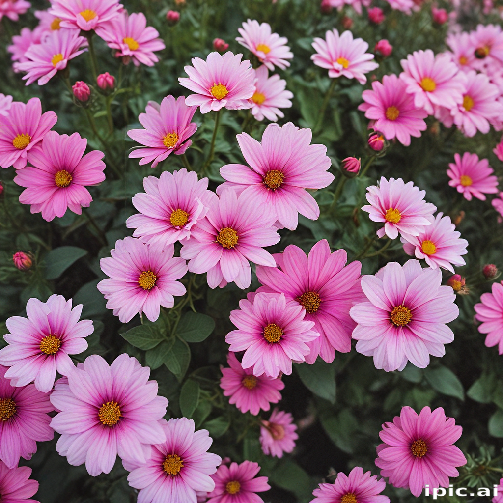 A Lush Garden Filled with Vibrant Pink Flowers in Full Bloom.