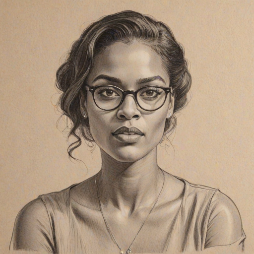 Wonderful Freema Agyeman, pencil sketch, portrait of Bewitching woman 1934s in glasses, hair style beatnik, outline, clear lines, fine lines, 8k