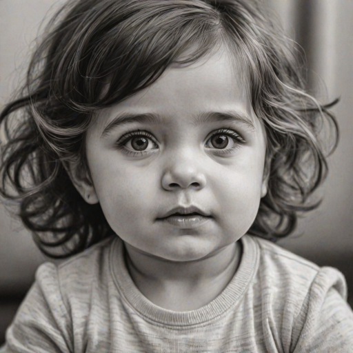 A hyperdetailed photorealistic black and white sketch of a beautiful toddler with deep brown eyes, with a macro focus