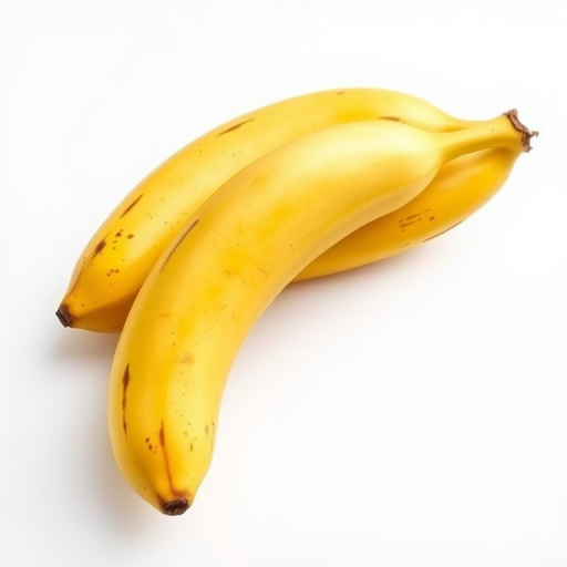 Create a highly detailed and realistic illustration of two ripe bananas on a white background, captured with a Canon EOS 5D Mark IV camera at f/8 aperture, ISO 100, 1/200 sec shutter speed, using a macro lens for sharp close-up detail and vivid colors.