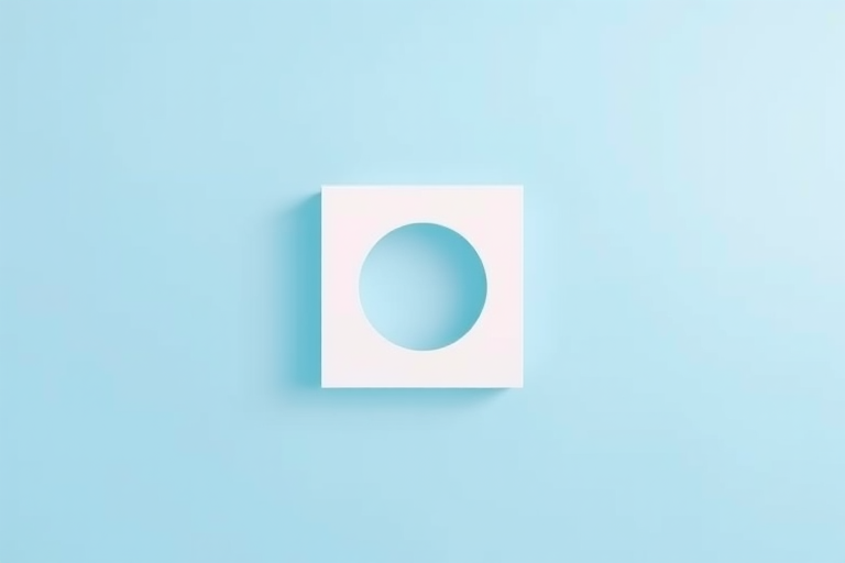 Create an abstract image featuring a square, circle, and triangle in white against a soft blue gradient background, captured with a Canon EOS R5, using a 50mm f/1.2 lens at f/2.8, ISO 100, and a shutter speed of 1/200s for sharpness and clarity.