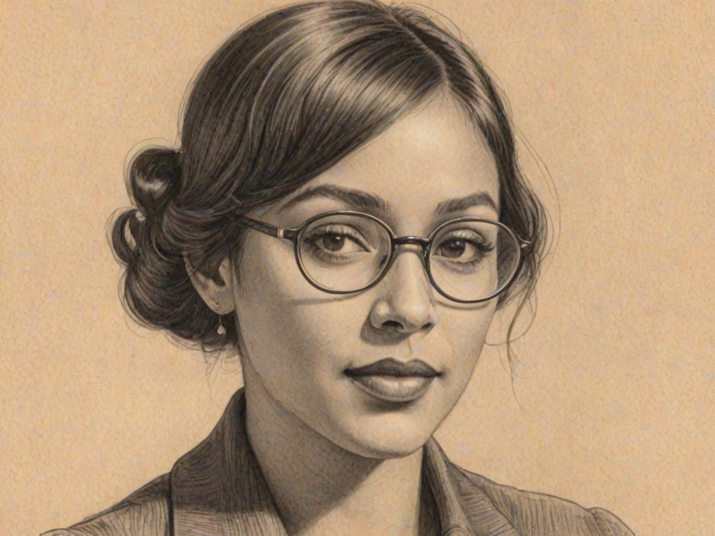 Enchanting Trina McGee, pencil sketch, portrait of Wonderful woman 1924s in glasses, hair style beatnik, outline, clear lines, fine lines, 8k