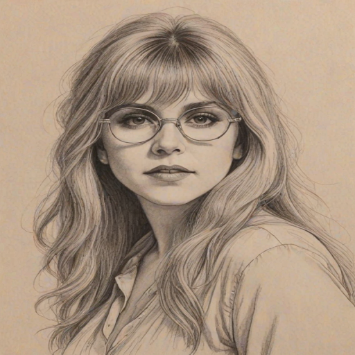 Sublime Stevie Nicks, pencil sketch, portrait of Superb woman 1929s in glasses, hair style beatnik, outline, clear lines, fine lines, 8k