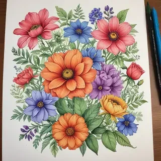 color drawings of flowers