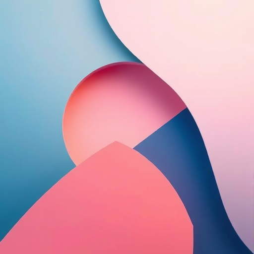Create a modern abstract image with smooth gradients and geometric shapes, using a Canon EOS R5, aperture f/4, shutter speed 1/250s, ISO 100, top-down view, and a minimalist style.