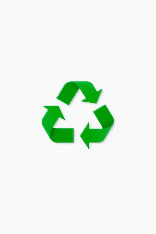 create a high-resolution image of a green recycling symbol on a smooth white background, using a DSLR camera with a 50mm lens, aperture f/1.8, ISO 100, and 1/200 sec shutter speed for sharp details and vibrant colors.