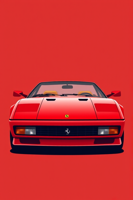Generate a highly detailed illustration of a red Ferrari Testarossa with a 45-degree front view in a minimalist style, using a Canon EOS R5 with a 50mm lens, aperture set to f/2.8, ISO 100, and 1/125 shutter speed for optimal clarity and vibrancy.