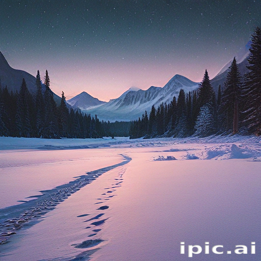 Serene Winter Landscape with Snow-Covered Mountains and Starry Night Sky