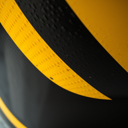 Generate an image of a textured surface with bold black and yellow diagonal stripes, captured at a low angle using a DSLR camera with a 35mm lens, aperture set to f/4 for depth, ISO 100 for clarity, and a soft natural lighting to enhance detail.