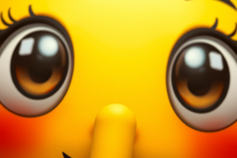 Create a close-up image of a cartoonish yellow emoji face with large eyes and a finger on its lips in a playful shushing gesture, using a DSLR camera, f/2.8 aperture, 50mm lens, ISO 100, and soft natural lighting to enhance colors and details.