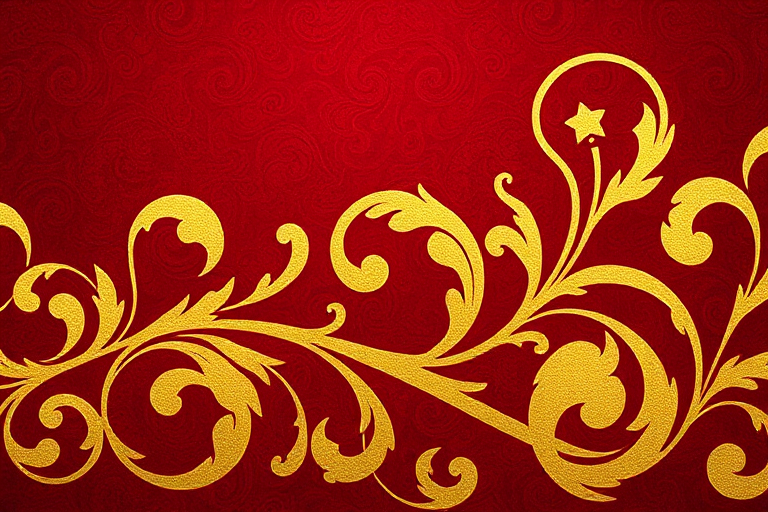 Create a high-resolution image of ornate golden swirls on a rich burgundy background, captured with a DSLR camera, 50mm lens, f/2.8 aperture, 1/125s shutter speed, and natural lighting for enhanced details and contrast.