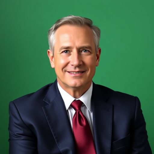 portrait of a middle-aged man in a navy suit with a maroon tie sitting confidently against a plain green background, natural light, aperture f/2.8, shutter speed 1/125s, ISO 200, 85mm lens, soft focus, DSLR camera