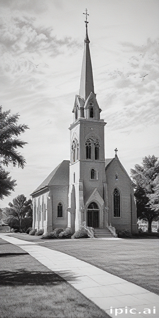 A Serene Black and White Photograph of a Historic Church Steeple