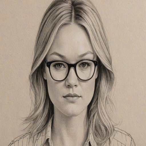 Appealing Julia Stiles, pencil sketch, portrait of Pleasing woman 1967s in glasses, hair style beatnik, outline, clear lines, fine lines, 8k