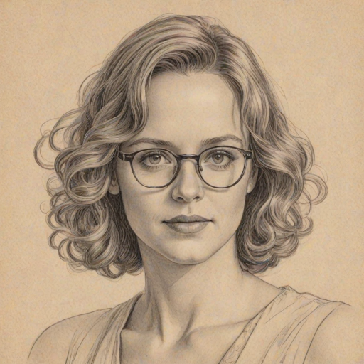 Fetching Andrea Barber, pencil sketch, portrait of Radiant woman 1926s in glasses, hair style beatnik, outline, clear lines, fine lines, 8k