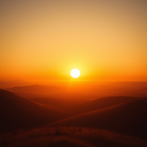 create a smooth gradient landscape at sunset with rounded hills and a large sun in warm earthy tones, shot with a Canon EOS R5 at f/8, 1/60s, ISO 200, wide-angle lens, top-down view, soft focus for a vintage aesthetic
