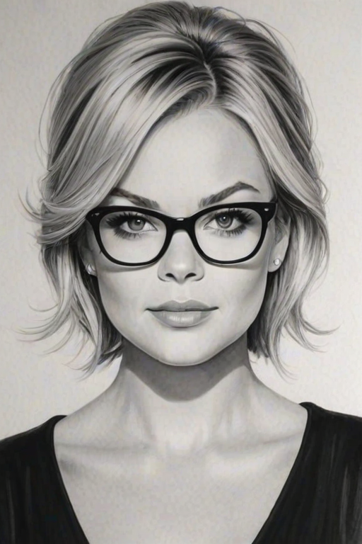 Attractive Kirsten Storms, pencil sketch, portrait of Dazzling woman 1966s in glasses, hair style beatnik, outline, clear lines, fine lines, 8k