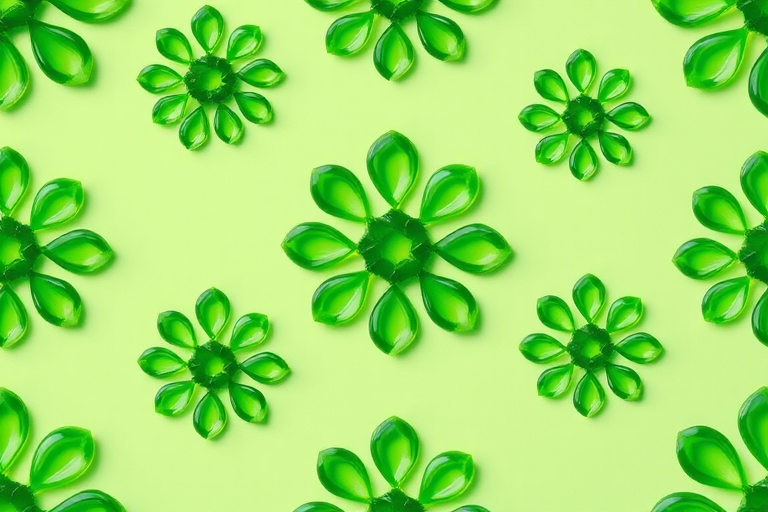 Create a seamless pattern of abstract green shapes on a light green background, captured with a macro lens at f/5.6, ISO 100, 1/200s exposure, using a DSLR camera for high detail and vibrant color in a top-down view.