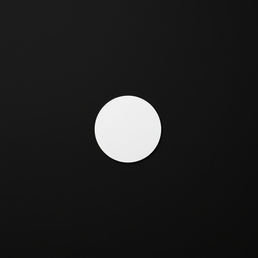 Create a minimalistic black background with a perfectly centered white circle, using a DSLR camera at f/2.8 aperture, ISO 100, 1/100s shutter speed, with a macro lens, in a top-down view to enhance image clarity and detail.